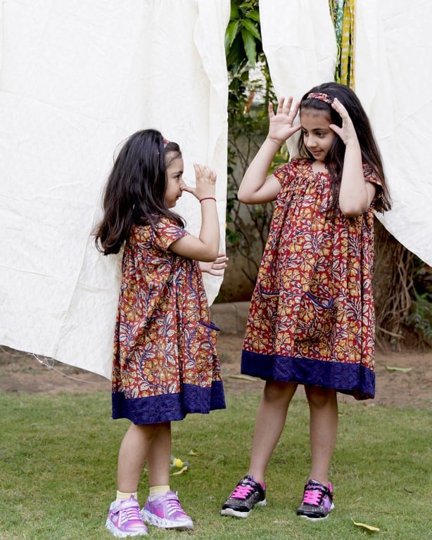Leafy Wood Blue cutwork Kid Dress