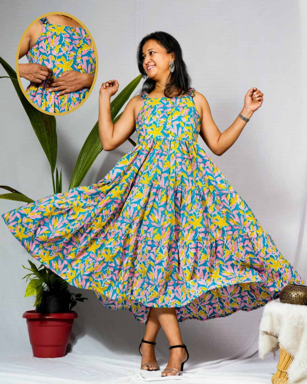 Tulip Vine Long Frill Maternity Dress