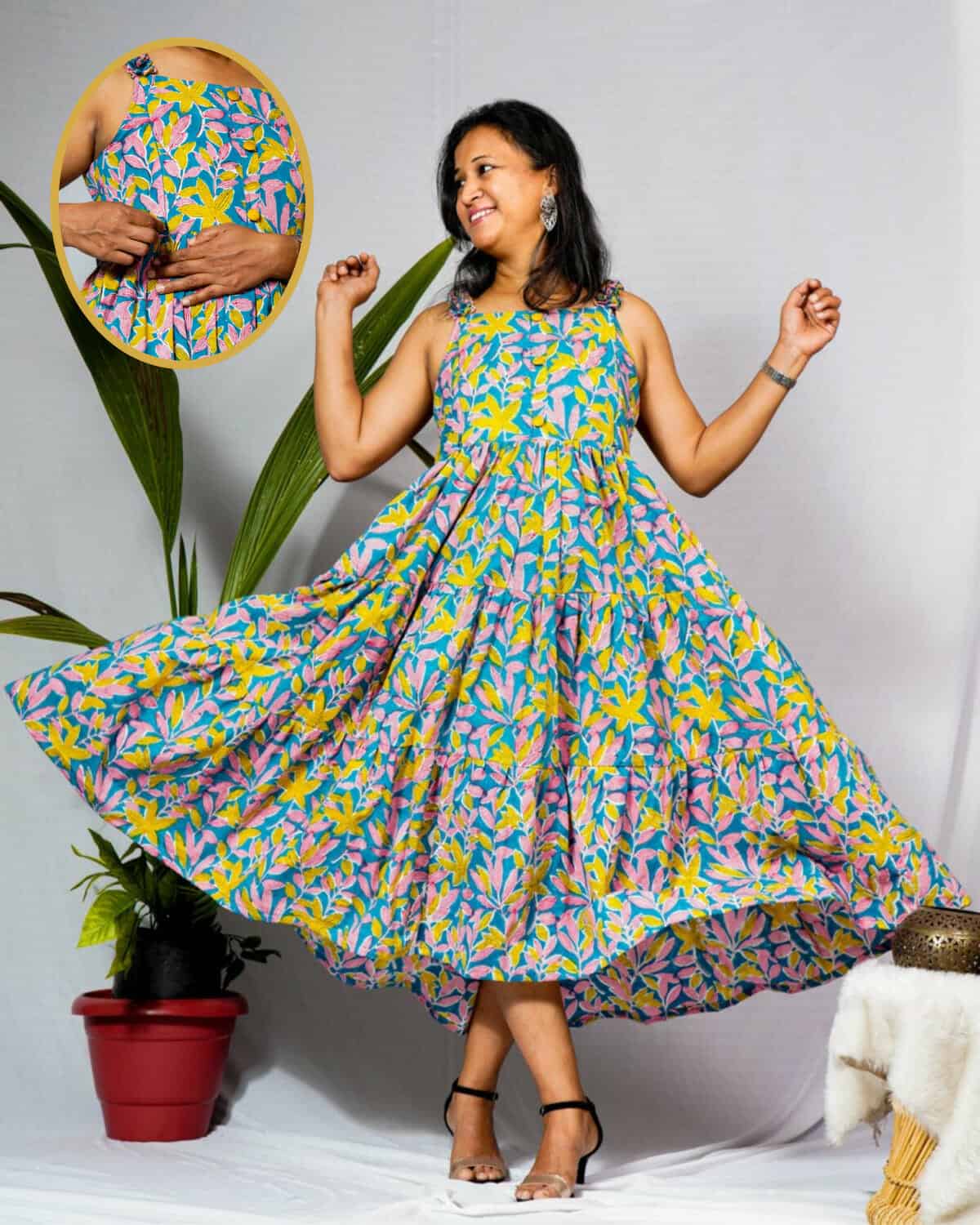 Tulip Vine Long Frill Maternity Dress