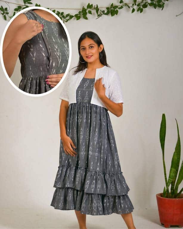 Grey Glam Nursing Dress with Jacket Main image