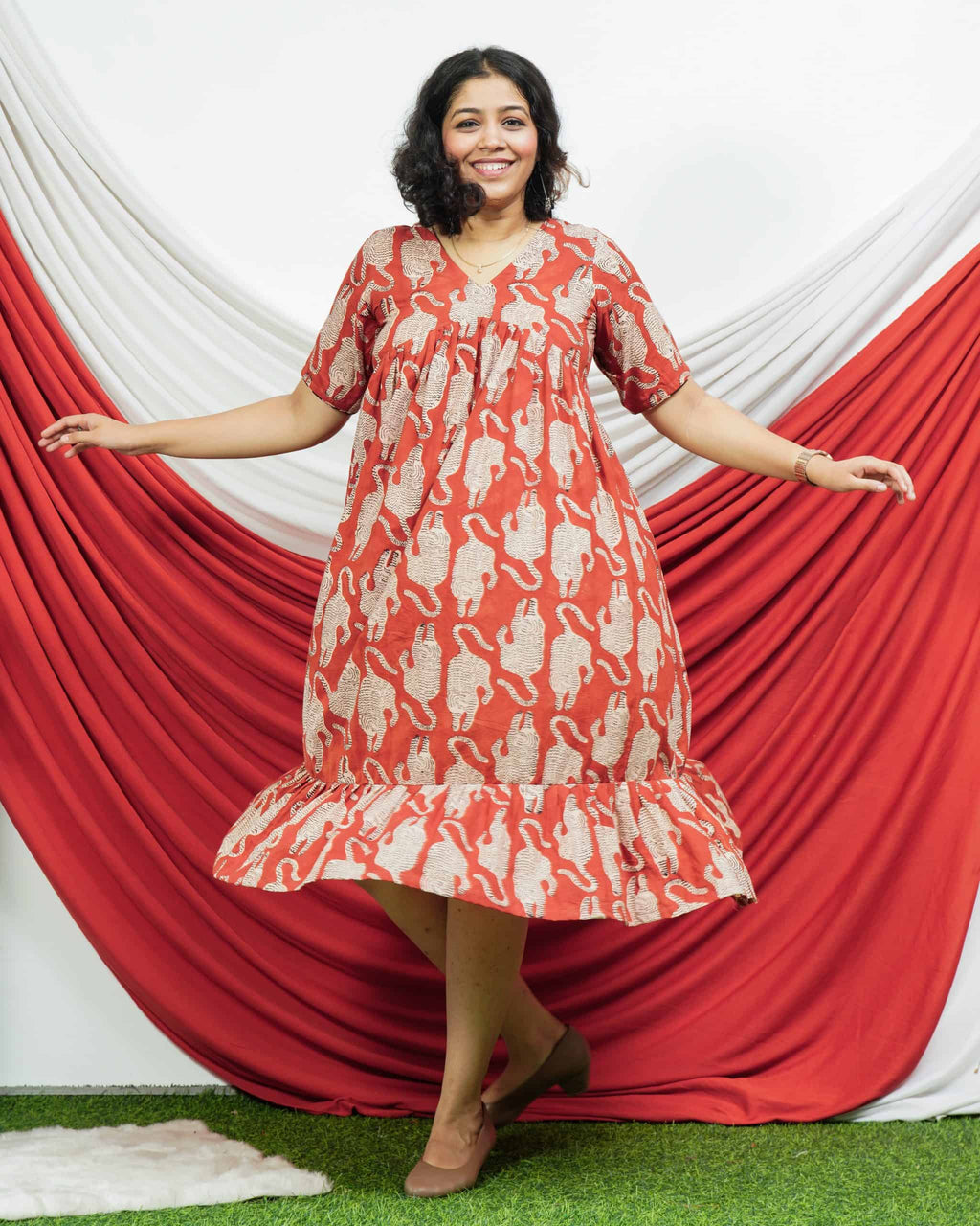 Red Lisa Midi Maternity Dress
