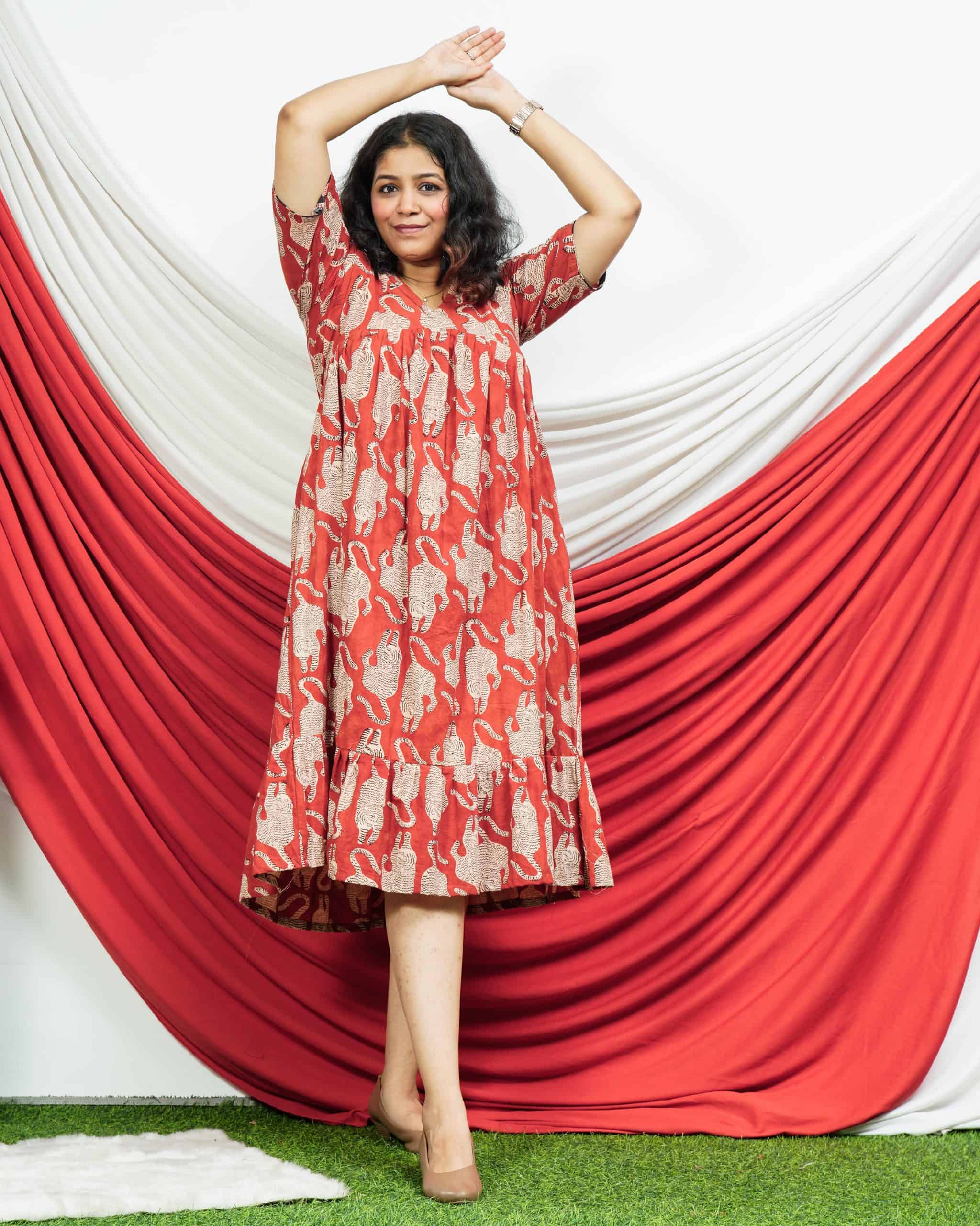 Red Lisa Midi Maternity Dress
