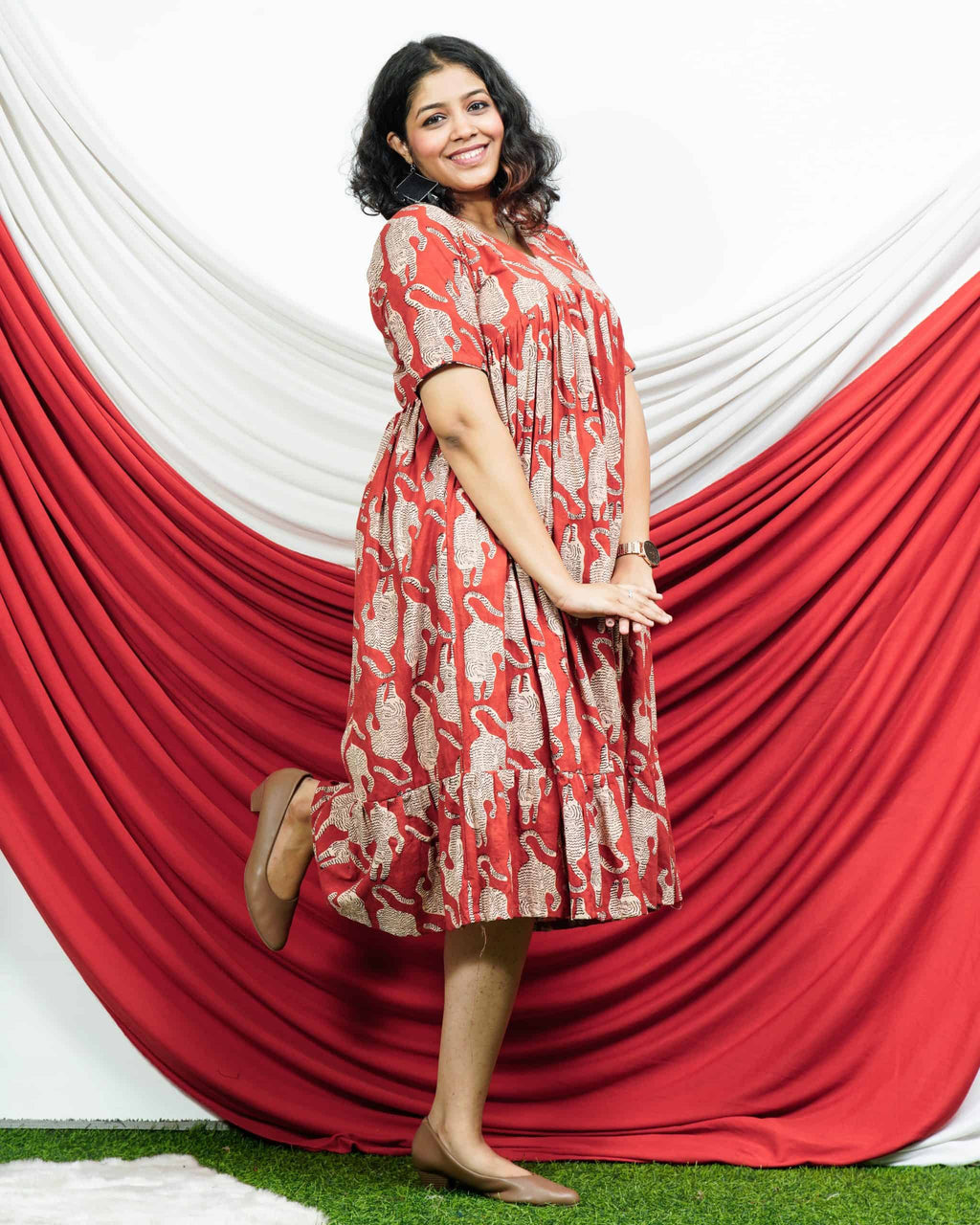 Red Lisa Midi Maternity Dress