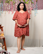 Fish Red Print Short Maternity Dress
