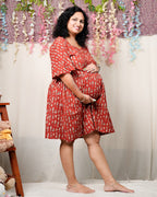 Fish Red Print Short Maternity Dress