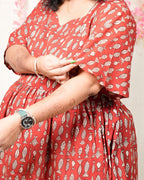 Fish Red Print Short Maternity Dress