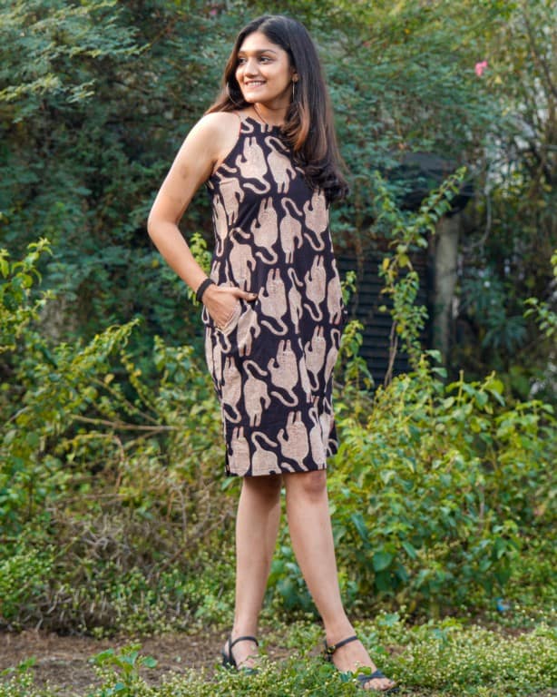 Black Kitty Halter Shift Maternity Dress