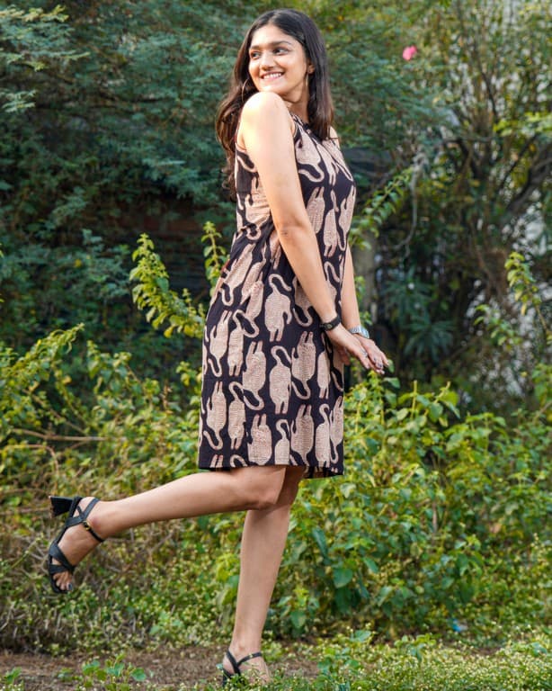 Black Kitty Halter Shift Maternity Dress
