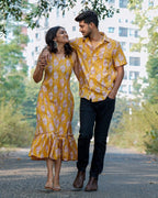 Yellow Kitty Long Frill Couple Set