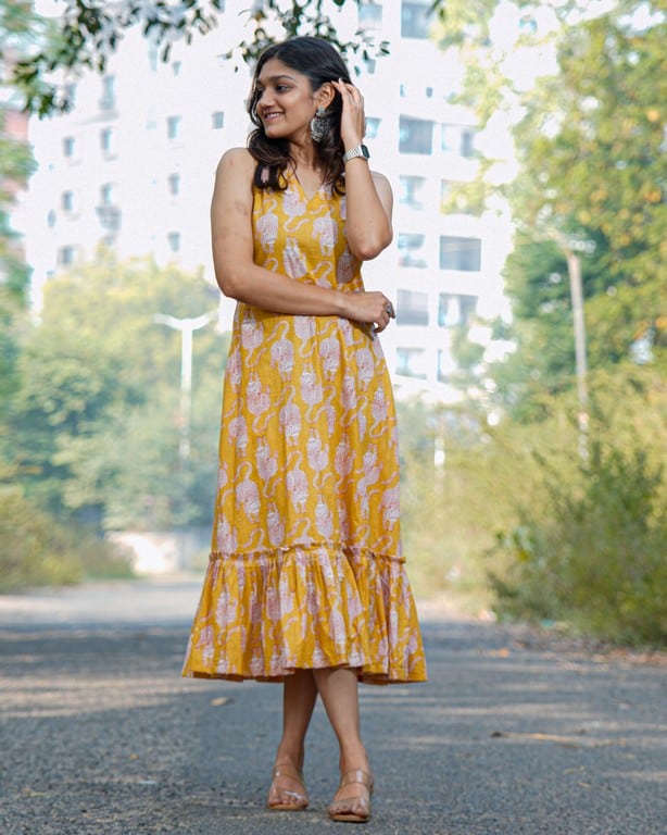 Yellow Kitty Long Frill Dress