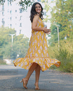 Yellow Kitty Long Frill Maternity Dress