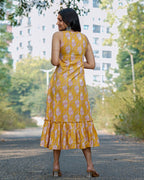 Yellow Kitty Long Frill Maternity Dress