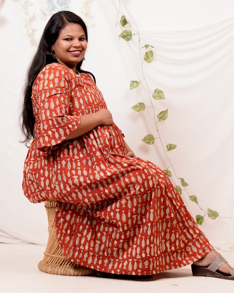 Fish Red Maternity Dress