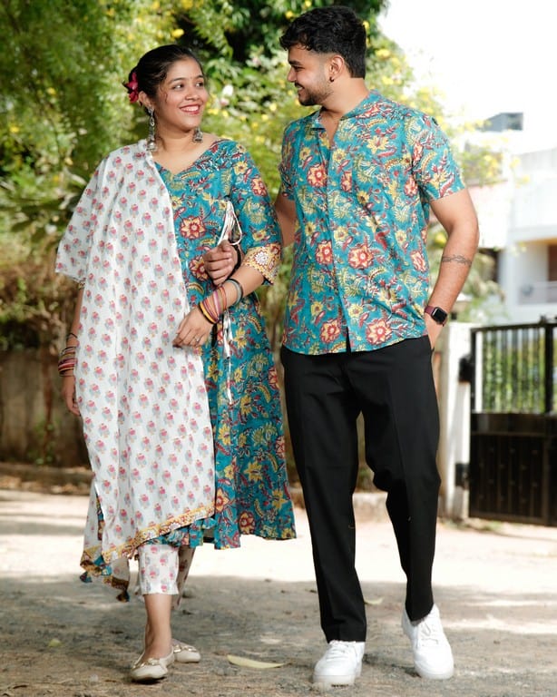Turquoise Lily Angrakha Couple Set