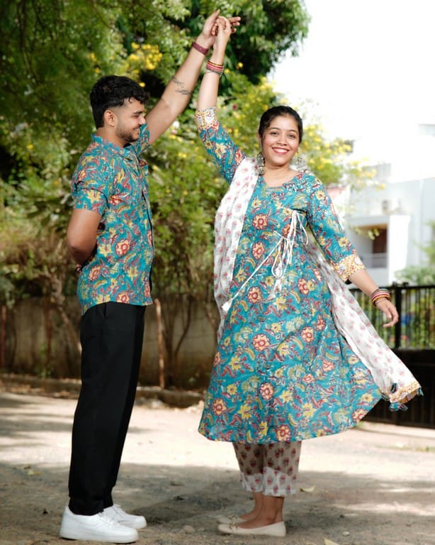 Turquoise Lily Angrakha Couple Set