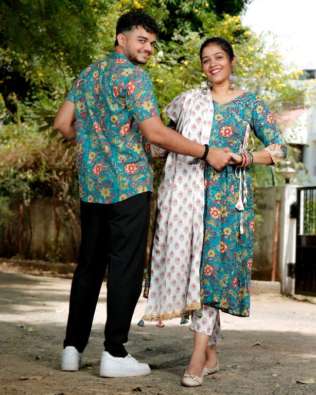 Turquoise Lily Angrakha Couple Set