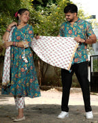Turquoise Lily Angrakha Couple Set