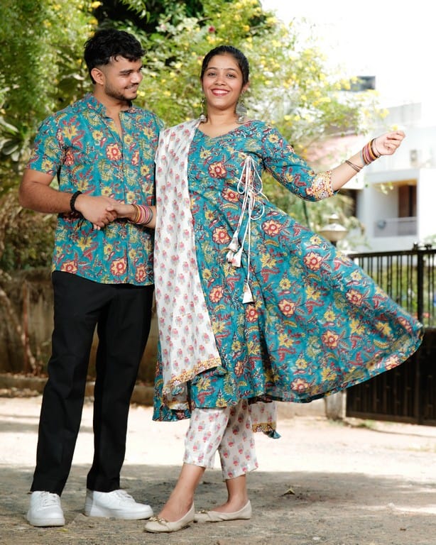 Turquoise Lily Angrakha Couple Set