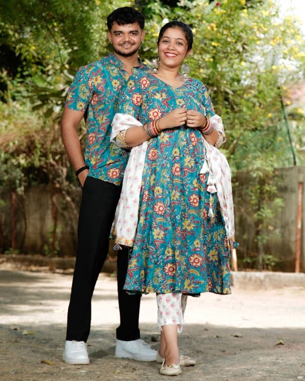 Turquoise Lily Angrakha Couple Set