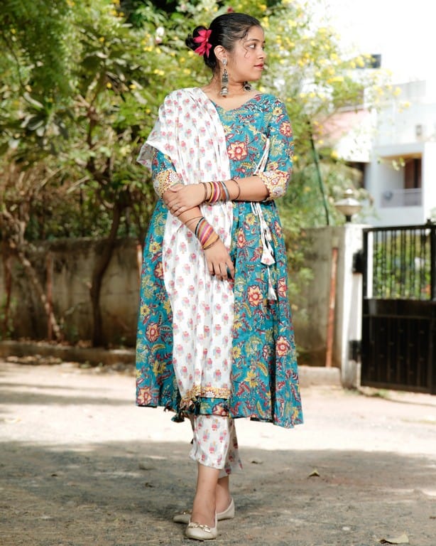 Turquoise Lily Angrakha Suit Set