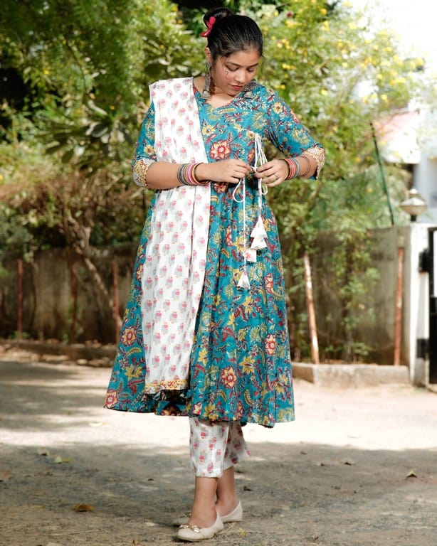 Turquoise Lily Angrakha Suit Set