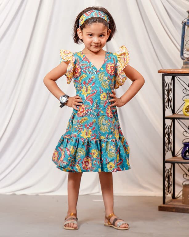Turquoise Lily Frill Kids Dress