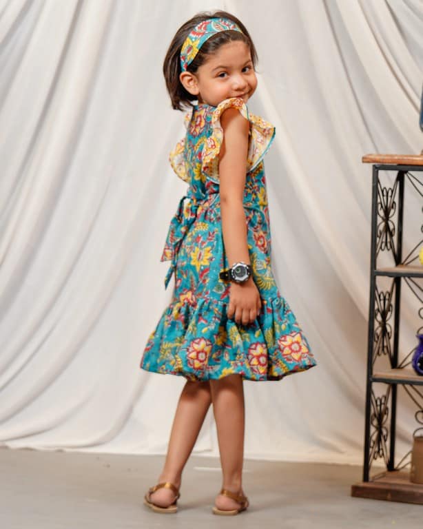 Turquoise Lily Frill Kids Dress
