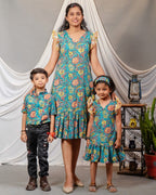 Turquoise Lily Frill Mom Kid Twinning