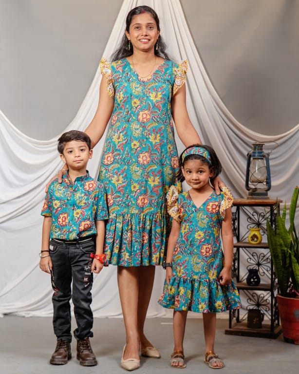 Turquoise Lily Frill Mom Kid Twinning