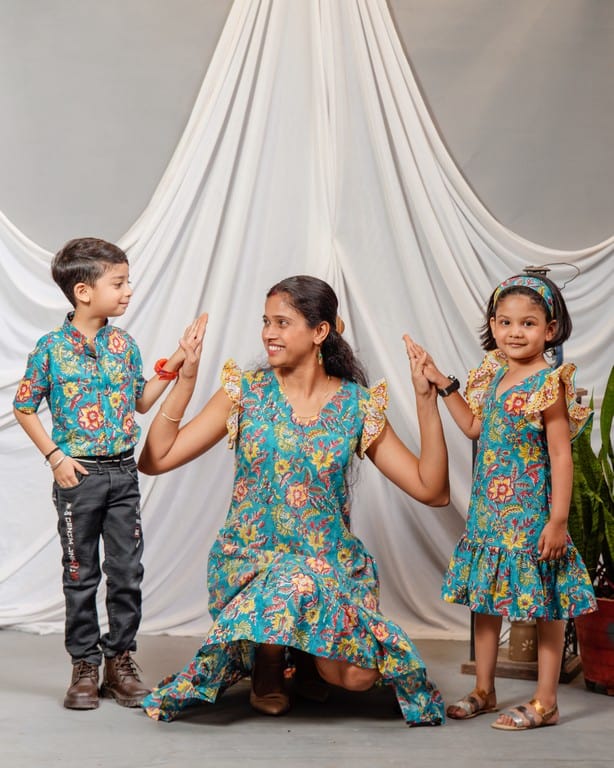 Turquoise Lily Frill Mom Kid Twinning