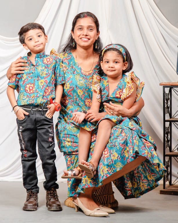 Turquoise Lily Frill Mom Kid Twinning