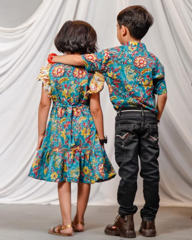 Turquoise Lily Frill Mom Kid Twinning