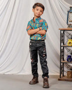 Turquoise Lily Frill Kids Shirt