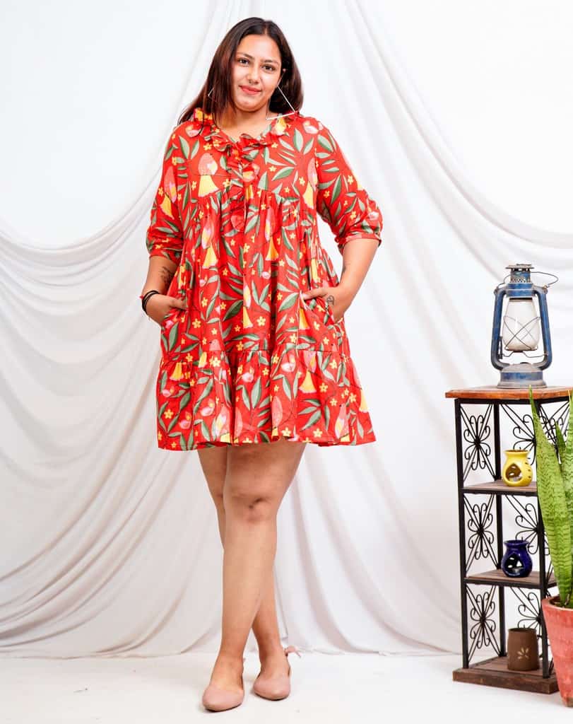 Red Bird Short Plus Size Dress