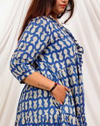 Blue fish Print Long Frill Plus Size Dress