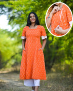 Orange Obsession Ikat Front Slit Nursing Dress