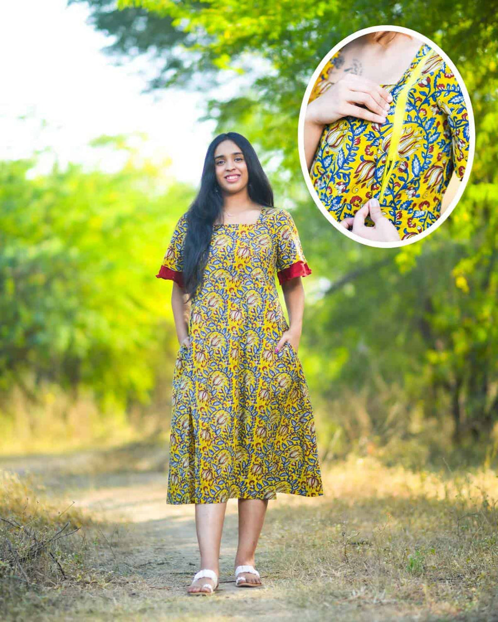 Youthful Yellow Front Slit Nursing Dress