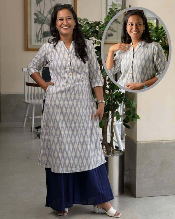 Ice Blue Ikat Straight Nursing Kurta Main image