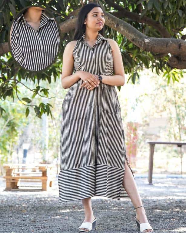 Black Striped Halter Midi Maternity Dress