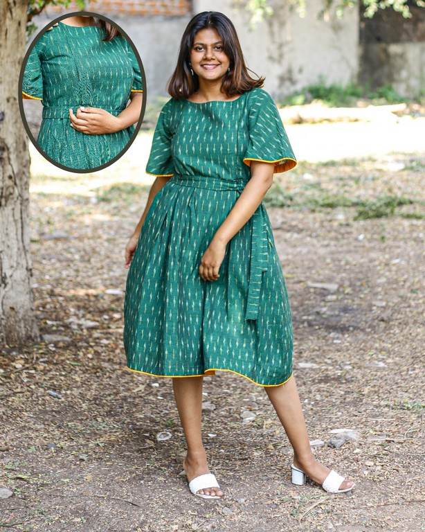 Pickle Green Nursing Dress with Belt