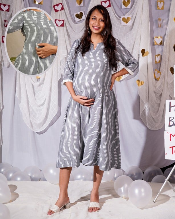 Grey Blast Maternity Kali Kurta