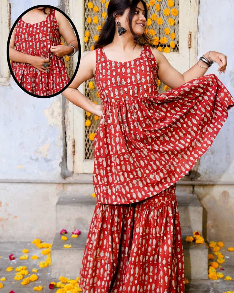 Red Fish Print Sharara Maternity Set