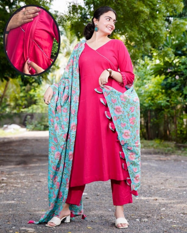 Raspberry Aqua Pink Anarkali Maternity Dress Set