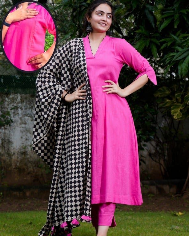 Fuchsia Pink Anarkali Maternity Kurta Set