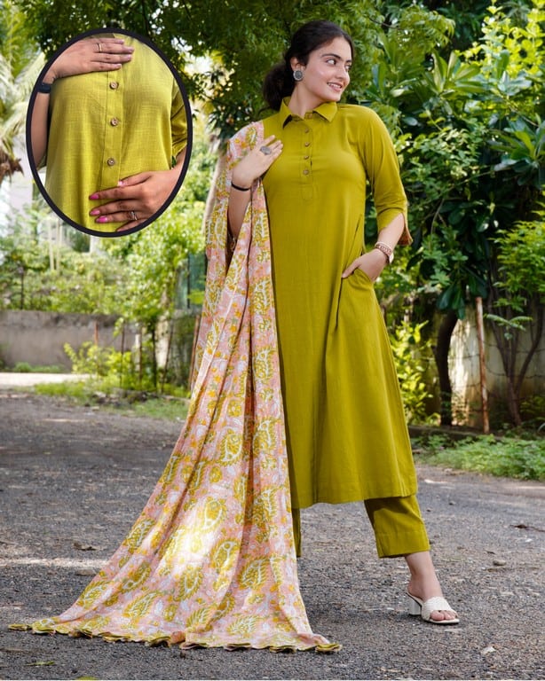 Lime Pearl Green Anarkali Maternity Kurta Set