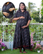 Black Ikat Collared Maternity Dress