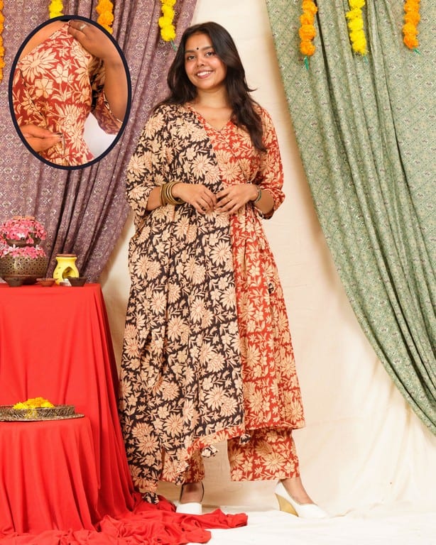 Queen Red Floral Angrakha Maternity Dress Set