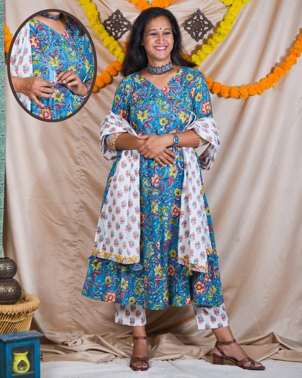 Turquoise Lily Angrakha Maternity Set