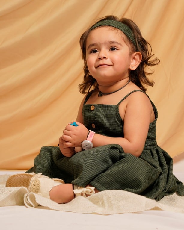 Green Checkered Father Daughter Twinning