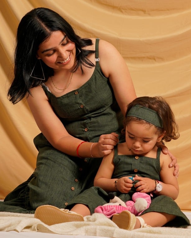 Green Checkered Strappy Mother Daughter Twinning